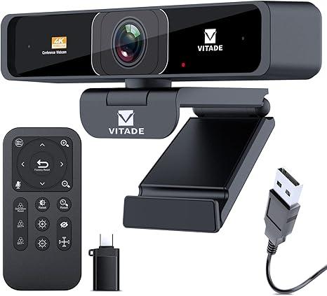 VITADE 4K Zoomable Webcam with Upgraded Remote Control, 8MP Sony Sensor Webcam with Microphone and 4X Digital Zoom, Pro USB Webcam for Streaming/Conference/Online Teaching/Video Calling/Zoom/Skype