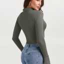 PINKMSTYLE Women Sexy V Neck Long Sleeve Bodysuit Slim Fit Ruched Going Out Y2K Top Flared Sleeve Collared Shirts Fall Outfit (Medium, Gray Green)