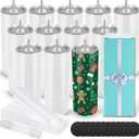 DS 12 Pack Sublimation Tumblers 20 oz Bulk Skinny Straight Flat Bottom Blank Tumbler Cups with Individual Gift Boxed for Heat Transfer DIY Craft