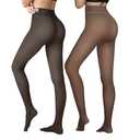 Caprilite 2 Pairs Women Fleece Lined Tights-Fake Translucent Leggings High Waist Pantyhose Sheer Thick Warm Tights For Women S