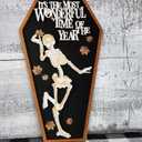 Spooky Farmhouse Halloween Wooden Signs with Sayings 12H x 6.5W, Cute Fun Farmhouse Skeleton Coffin Fall Halloween Table Sign for Tiered Tray Wreath Mantel Table Top Centerpiece Decor (Black)
