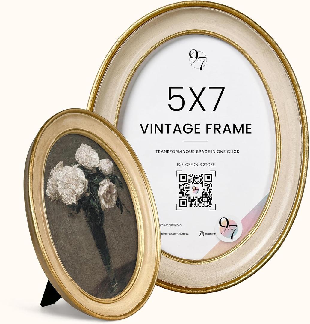 97 Decor Elegant Vintage Picture Frames 5x7 - Vintage Oval Picture Frame 5x7, Fancy 5 X 7 Antique Frames With Glass Front For Photo Display Tabletop And Wall Mounting