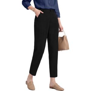 Houmous Womens Cotton Barrel Pants 26" 28" Stretch Lounge Golf Travel Casual Slacks Belt Loops Pockets