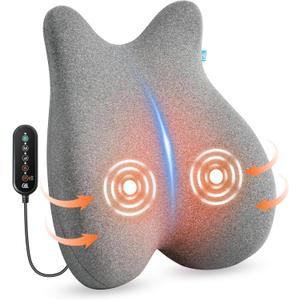 CILI Heated Lumbar Support Pillow for Office Chair, Ergonomic Back Support Cushion with Vibration, Memory Foam Chair Back Massager, Gifts for Mom/Dad (Gray)