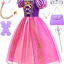 Princess Dress for Girls Princess Dress Up Costume Birthday Party Halloween Cosplay Costume with Accessories (3-4 Years, Purple)