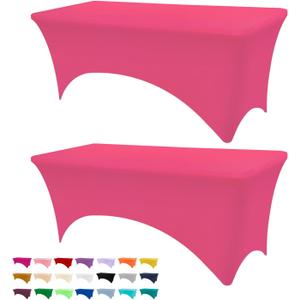 Table Covers for 6 Foot Tables, 2 Pack Fuchsia Washable and Wrinkle Resistant Stretch Tablecloths Rectangle 6ft for Events, Wedding, Banquets, Parties (72" x 30" (Rectangular) 2Pack)