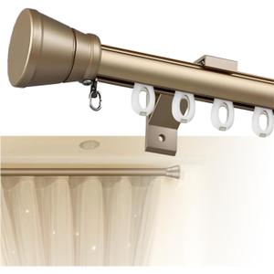 Single Curtain Track for Windows, 2.7m(8.9ft) Wall Mounted Heavy Duty Decorative Curtain rail with End Caps, Aluminum Brackets, Silent Wheels Easy to Install for Bedroom Living Room Gold