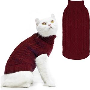PUPTECK Winter Cat Sweater Coat - Soft Warm Cold Weather Clothes Knitwear for Kittens & Small Dogs Indoor Outdoor Wearing, Knitted Classic for Doggies Kitties Girls Boys, Red, M