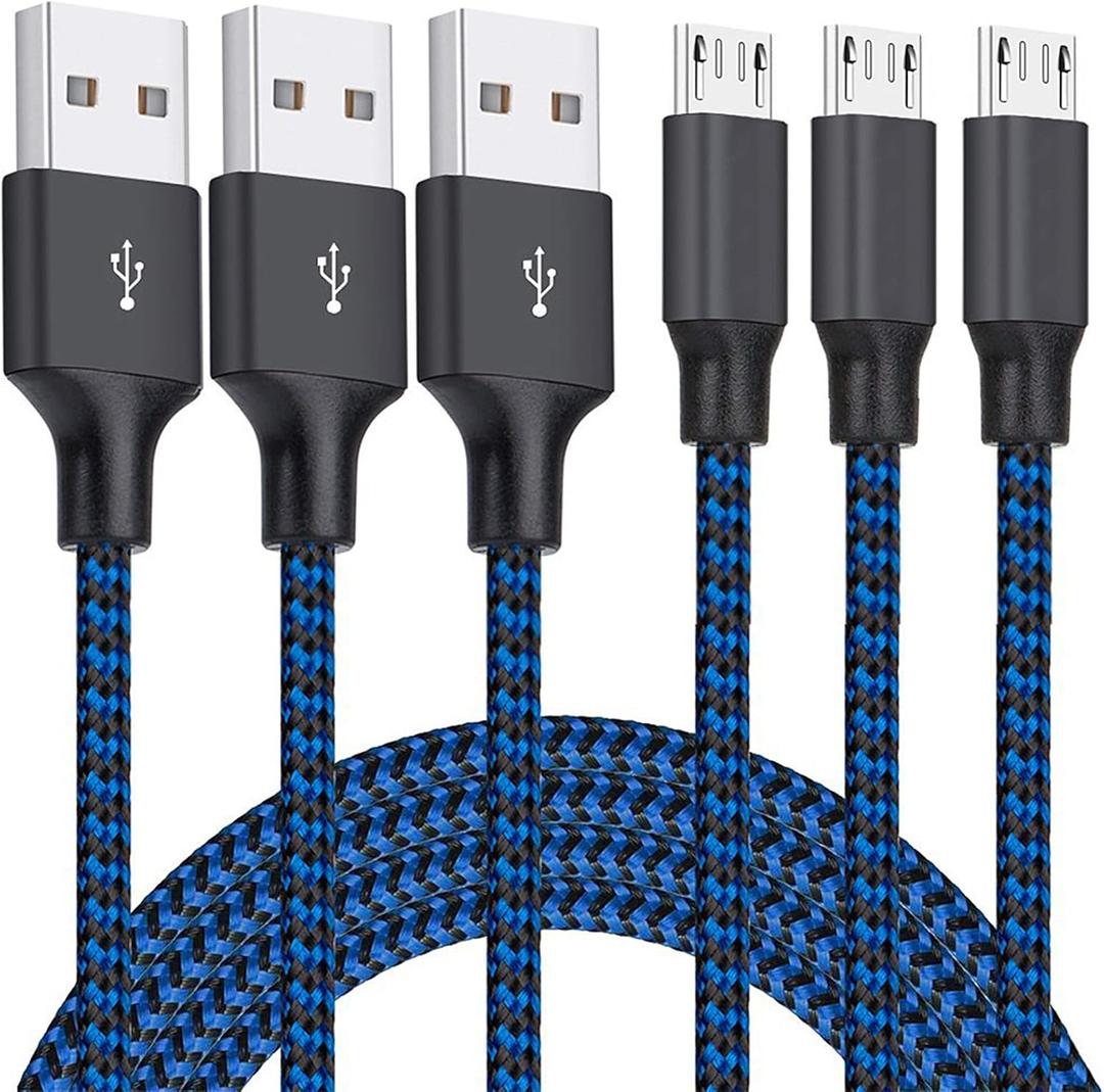 Micro USB Cable, 3Pack 10FT Android Charger Cable Long Nylon Braided Sync and Fast Charging Cord Compatible with Samsung Galaxy S7 S6 Edge, Android Smartphones, Tablets and More (Blue)