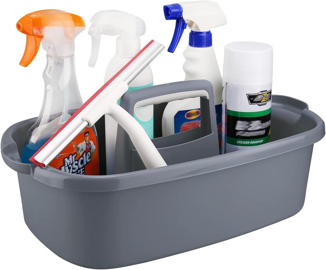 KeFanta Cleaning Supplies Caddy, Household Tools Organizer with Handle, Large Plastic Bucket, Portable Shower Basket Tote, Gray