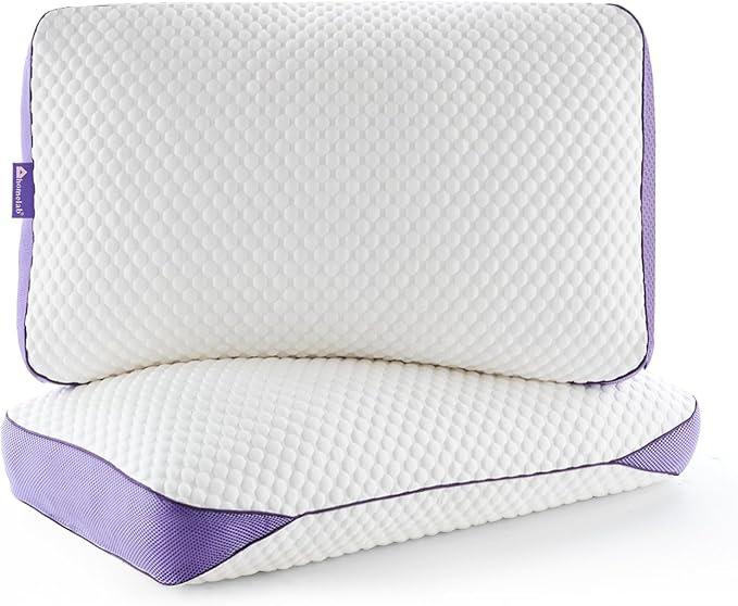 HOMELAB Adjustable Shredded Memory Foam Pillows Queen Size, Cooling Bed Pillows for Sleeping with Removable Cover, Medium Pillows for Side Stomach & Back Sleepers, 2 Packs 20"x28"