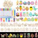 Relaxweex 24 Pcs Easter Spring Wooden Magnets Painting Craft Kit for Kids, Glow in The Dark DIY Bunny Spring Art Crafts Supplies, Fridge Magnets Coloring Kits for Easter Activities Gifts Home Party