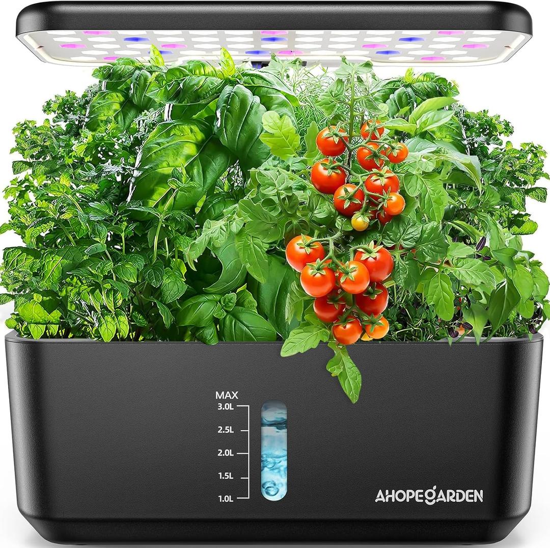 Ahopegarden Indoor Garden Hydroponics Growing System: 10 Pods Plant Germination Kit Herb Vegetable Growth Lamp Countertop with LED Grow Light - Hydrophonic Planter Grower Harvest Lettuce (Black)