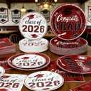 2026 Graduation Plates and Napkins, 9 Disposable Burgundy Paper Plates 7 Dessert Plates, Maroon Congrats GRAD Class of 2026 Party Supplies Tableware Set Graduation Party Decorations for 50 Guests
