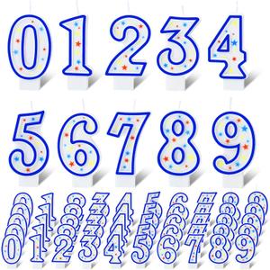 MTLEE 50 Pcs Birthday Number Candles, Polka Dot Colorful Birthday Cake Candles, 0-9 Cake Topper Candle Decoration for Birthday Wedding Anniversary Reunions Celebration Party (Blue)