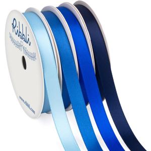 Ribbli Blue Satin Ribbon 3/8 Inch x 4 Rolls Total 40 Yards- Baby Blue/Royal Blue/Electric Blue/Navy Ribbon for Wrapping and Craft