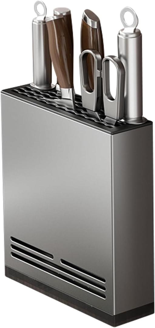 Magnetic Universal Knife Block Holder, Magnetic Aluminum Knife Holder for Refrigerator with Slots for Scissors and Sharpening Rod Storage Stand Display Unique Slot Design to Protect Blade