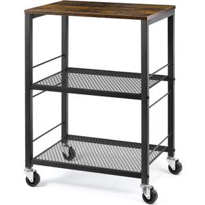 LIANTRAL 3 Tier Rolling Cart, Brown Kitchen Carts on Wheels with Storage, Multifunctional Utility Cart for Kitchen, Bathroom, Living Room, Bar, Office (Medium)