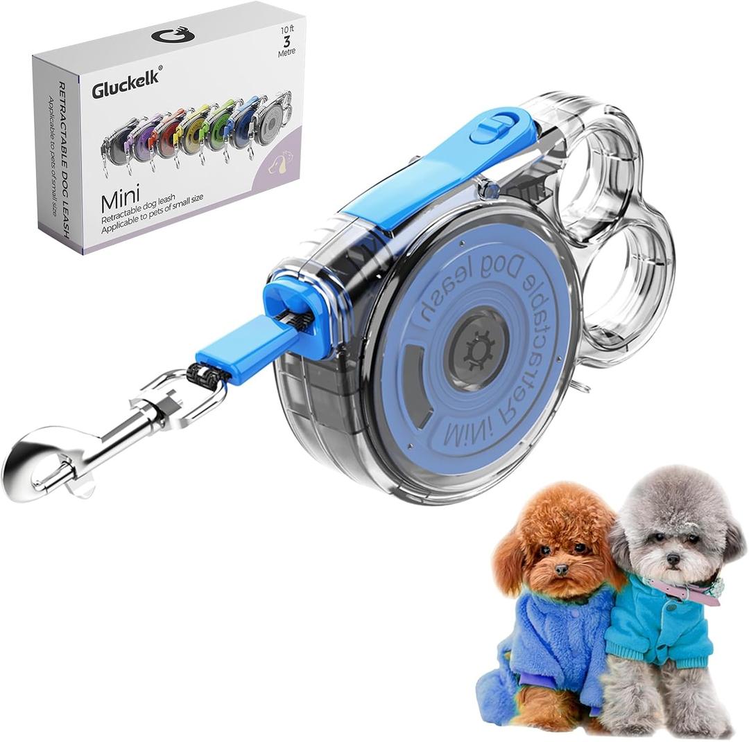 10ft Retractable Dog Leash for Small Dogs, Puppies, and Cats, 360° Tangle-Free, One-Handed Brake, Applicable to Pets of Small Size, Blue