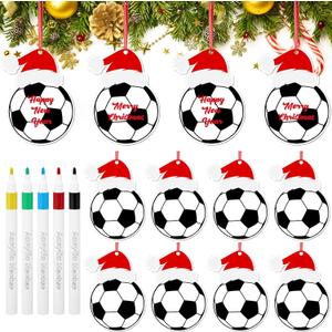 Thyle 12 Pcs Soccer Christmas Ornaments 4 Inches Acrylic Sports Ball Ornaments Christmas Tree Hanging Decoration with 5 Color Pens for Team Gifts Xmas Holiday Party Supplies