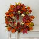 Fall Wreaths for Front Door,24 Inch Autumn Large Pumbkin Wreath with Berry,Maple Leaves and Pine Cone,Thanksgiving Harvest Festival Wreaths Indoor and Outdoor Wall, Window,Home Door Decor