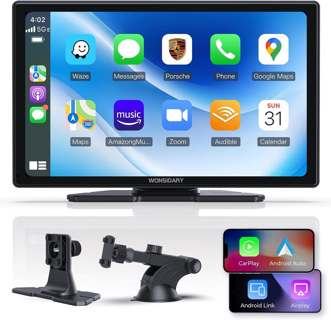 CarPlay Screen for Car 9" Wireless Car Play Compatible with Wireless/Wired Apple Carplay & Android Auto with Mirror Link/Auto Brightness Adjustment/Navigation/Voice Control