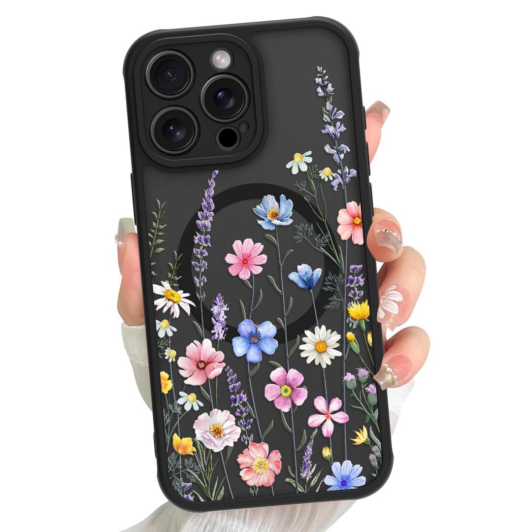 LEOMAKRON for iPhone 15 Pro Max Case Lavender and Colorful Flower Pattern