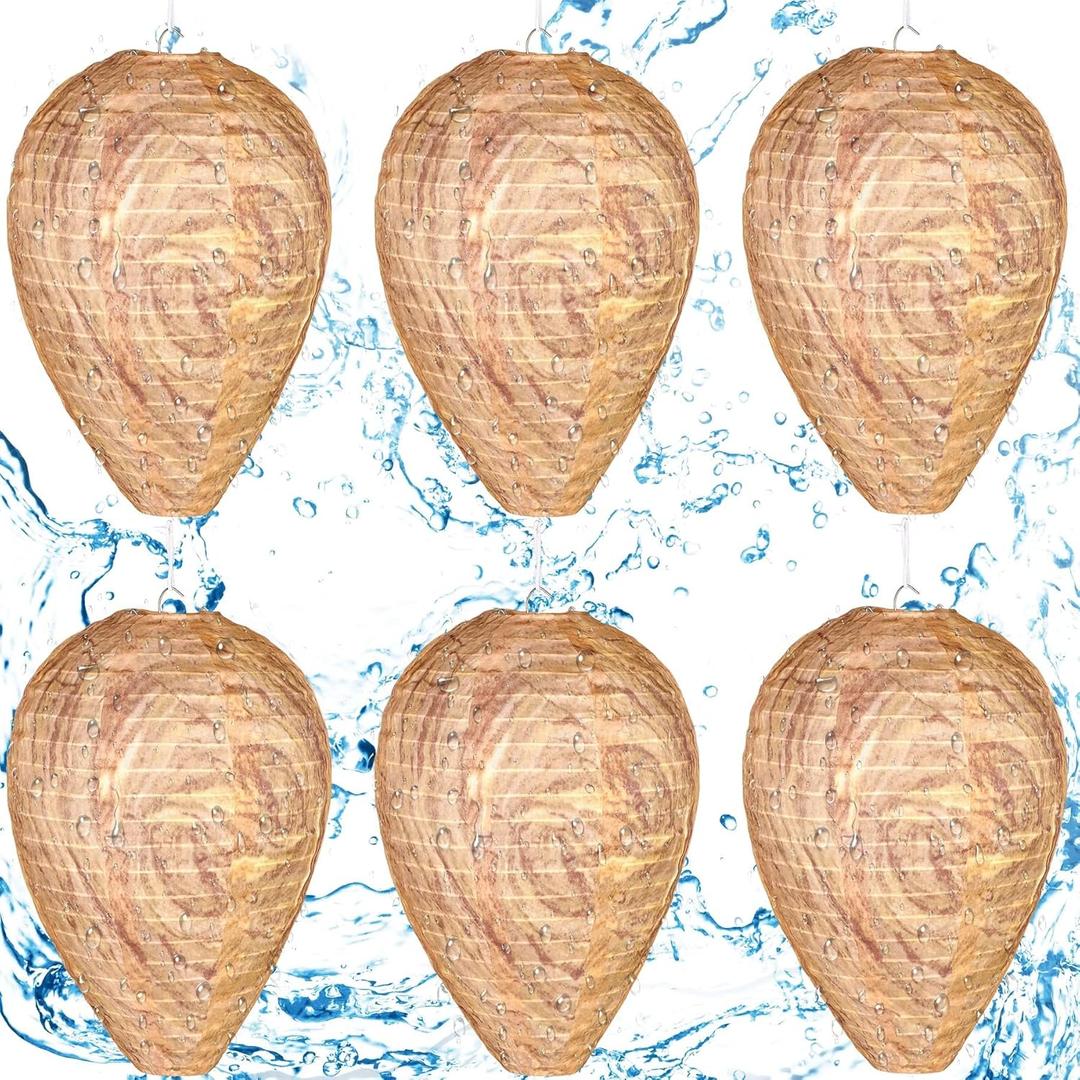 DECYOOL 6 Pack Wasp Nest Decoy Hanging Wasp for Wasps Hornets Yellow Jackets Outdoor Waterproof Material (Dark Brown)
