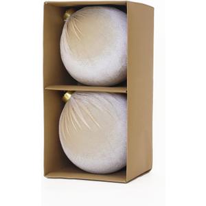 6inch Big Velvet Christmas Ornaments, 2pcs Flocked Ornaments Balls Sets for Christmas Tree Decorations Beige (5.91inch)