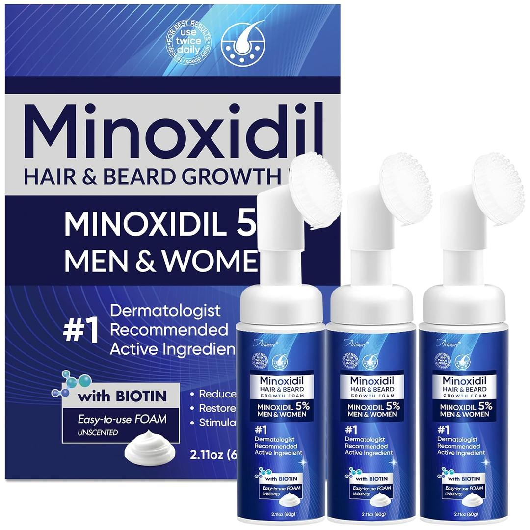 5% Minoxidil Foam for Men, Minoxidil for Men Foam, Minoxidil for Women Hair Growth with Biotin & Castor Oilfor Thicker, Fuller Hair, Fast-Absorbing Formula 180ML-3 Packs