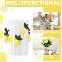LemonRoad Lemon Kitchen Decor Ceramic Utensil Holder 3D Handmade Lemon Cooking Utensil Crock with Scalloped Edge Design Preppy Storage Caddy Organizer Vase Decor for Christmas Kitchen Countertop Gift