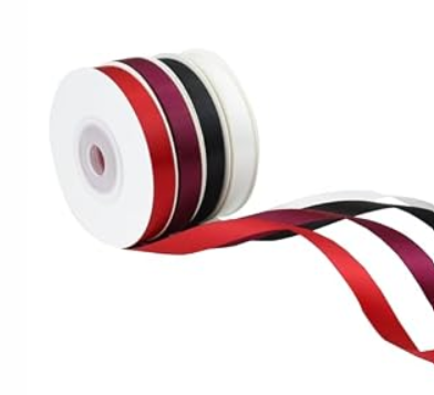 SoriDR 4 Rolls White&Black&Red&Wine Solid Satin Ribbon for Gift Wrapping Christmas Crafts, 3/ 8" X 10 Yard Each Total 40 Yds Per Package
