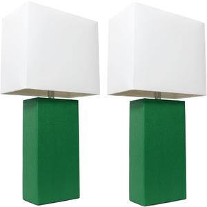 Elegant Designs LC2005-GRN-2PK 21" Luxe Leather Duo, Modern 2-Pack Table Lamps with Chic Shades, for Living Room, Bedroom, Office, Green
