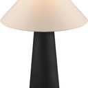 Globe Electric Novogratz x 18" Ceramic Table Lamp, Matte Black, Off-White Tapered Fabric Shade, in-Line Rocker Switch, 5 Ft. Clear Cord, Home Office, Desk, Living Room