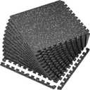 SUPERJARE 0.56'' Thick 12 Pcs 48 Sq Ft Rubber Top Exercise Equipment Mats, High Density EVA Foam Mats with Rubber Top, Interlocking Gym Flooring for Home Gym, Protective Workout Mat, Black/Grey