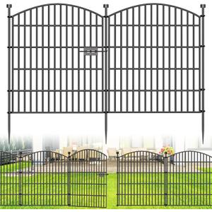 Decorative Garden Fence with Gate, 5 Panels - 32 in (H) x 11.8 ft (L) No Dig Dog Fence Outdoor for Yard, Rustproof Tall Garden Fencecing Panels, Animal Barrier Suitable for Yard Border, Patio