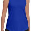 PRIMODA Womens Sleeveless Tank Tops Crew Neck Loose Fit Summer Casual Flowy Curved Tunic Shirt (Blue, S)