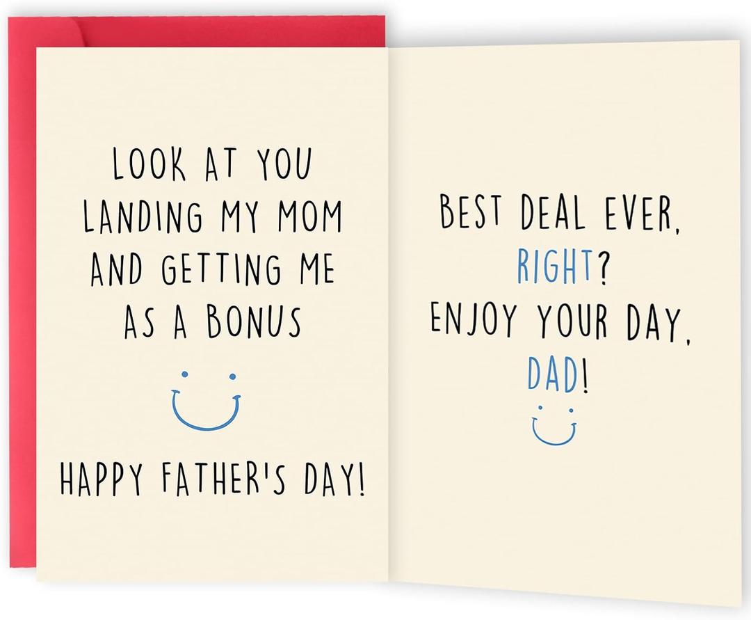 4 x OJsensai Comfort Stepdad Fathers Day Card, Father's Day Gift from Step Daughter Son, Father's Day Gift for Best Stepfather, Bonus Dad Fathers Day Card