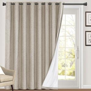 PrinceDeco 100% Blackout Curtains Linen Blackout Curtains 108 Inches Long Room Divider Curtains for Bedroom/Living Room Patio Curtains Thermal Insulated with White Liner,W100 X L108,Stone
