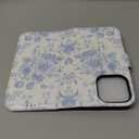 DEENAKIN for iPhone 15 Pro Wallet Case with Card Holder + Cash Clip, RFID-Blocking, Military-Grade Drop Protection, Magnetic Closure with Leather Kickstand - Blue Floral Design