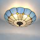 Tiffany Style Ceiling Light 16 Inch 3-Lights Stained Glass Flush Mount Ceiling Light for Bedroom Dining Room Living Room