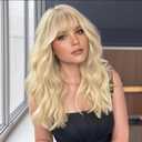 XIXIBI Blonde Wigs for Women Blonde Wig with Bangs Long Wavy Curly Wigs Natural Looking Synthetic Heat Resistant Fiber Wig for Daily Party Use (20 inch) : Beauty & Personal Care
