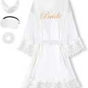 EPLAZA Bride Robe for Wedding Day Set Bridal Robe Lace Trim Silky Embroidery Satin Kimono for Bridal Party (Large-X-Large, White)