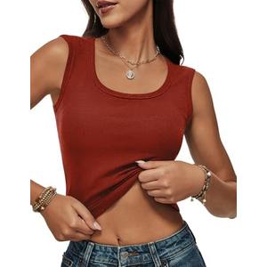 Women Wide Strap Ribbed Cropped Tank Tops 2026 Summer Trendy Crop Top Tight Fit Basic Sleeveless Camisole, M