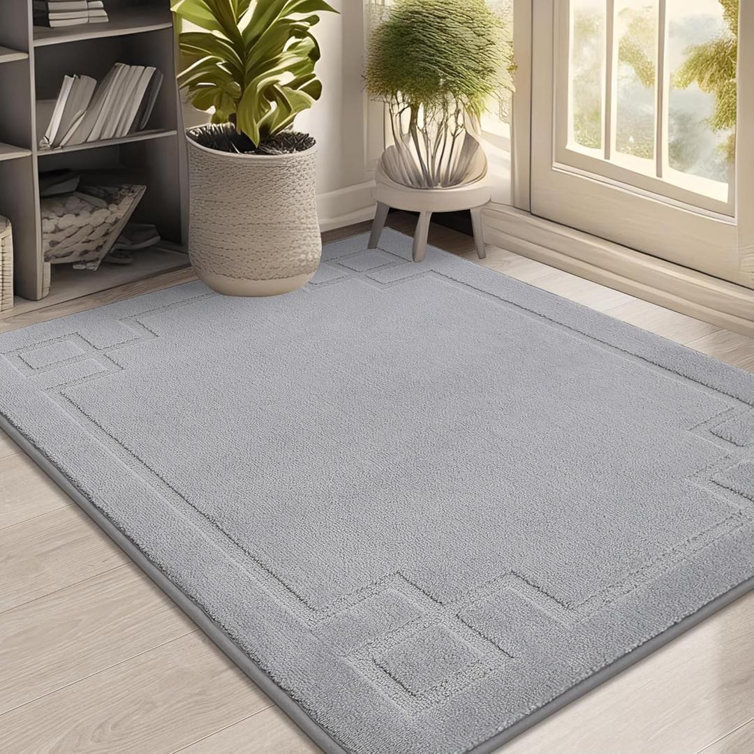 BEQHAUSE Door Mat 32" x 48", Non-Slip Door Mats Indoor Entryway Rugs Washable Low-Profile Absorbent and Stain Resist Floor Mats, Dog Door Mat for Front Back Door, Mud Wet Shoes & Paws, Light Grey