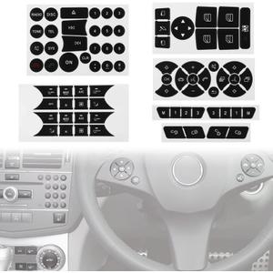 Car Interior Stickers Button Decals Compatible with 2008-2014 Mercedes Benz W204 C250 C350 E-Class Steering Wheel AC Window Radio Number Door Repair Sticker Kit