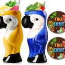 SuproBarware Tiki Mugs Set of 2 - Large Parrot Cocktail Tiki Glasses Hawaiian Party Cute Exotic Cocktail Glasses Hawaiian Ceramic Mug