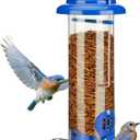 Kingsyard Upgraded Bluebird Feeder for Outdoors Hanging - Metal Mealworm Tube Bird Feeder for Blue Birds Robins Wrens Titmice, Blue