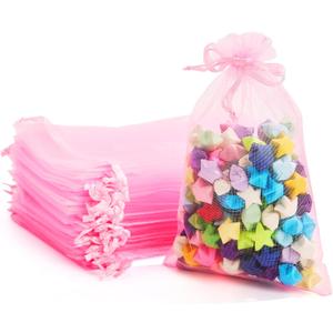 PACKINNO 100pcs Pink Organza Bags, Sheer Organza Bags 4x6 Inch, Small Mesh Bag, Drawstring Gift Bags for Jewelry, Party, Candy, Christmas, Festival, Bathroom Soaps, Makeup