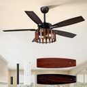 EDISHINE 52" Farmhouse Ceiling Fans with Lights and Remote, 10% - 100% Dimmable, Wood Cage & Blades, Quite Reversible DC Motor, Timer, 6 Speeds, Rustic Ceiling Fan for Bedroom Living Room, UL Listed